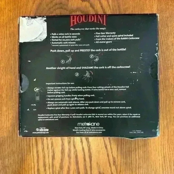 🌈 6/$60, NIB, Houdini Black Lever Corkscrew - Picture 2 of 6